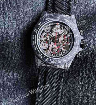 Rolex Daytona Skeleton Face 4802 Movement 46.5g Carbon Fiber Case Red Hands Red Subdial Markers Watch
